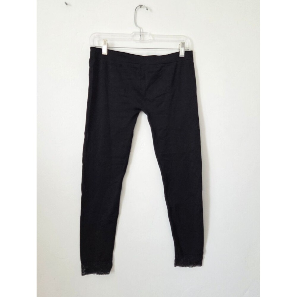 Black Lace Trim Capri Leggings Tights Stretchy Dance Loungewear Casual One Size